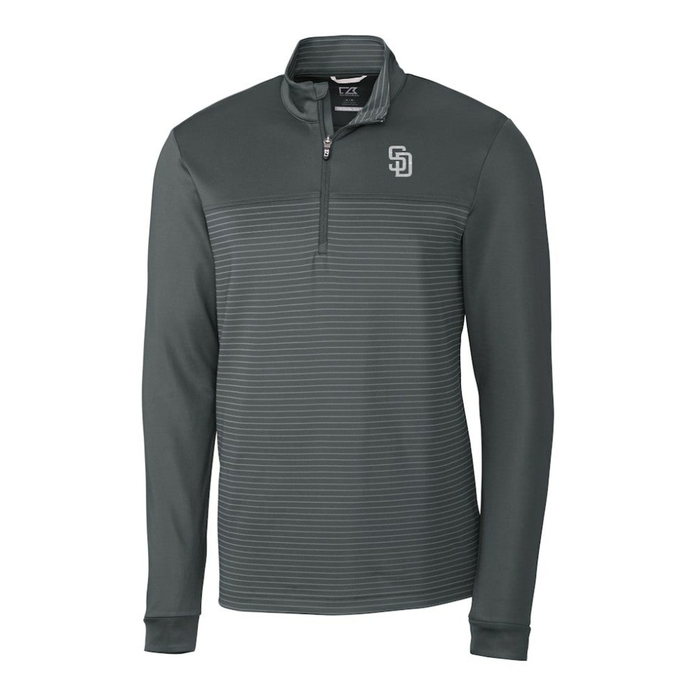 San Diego Padres Cutter & Buck Traverse Eco Stripe Tri-Blend DryTec Quarter-Zip Jacket Gray