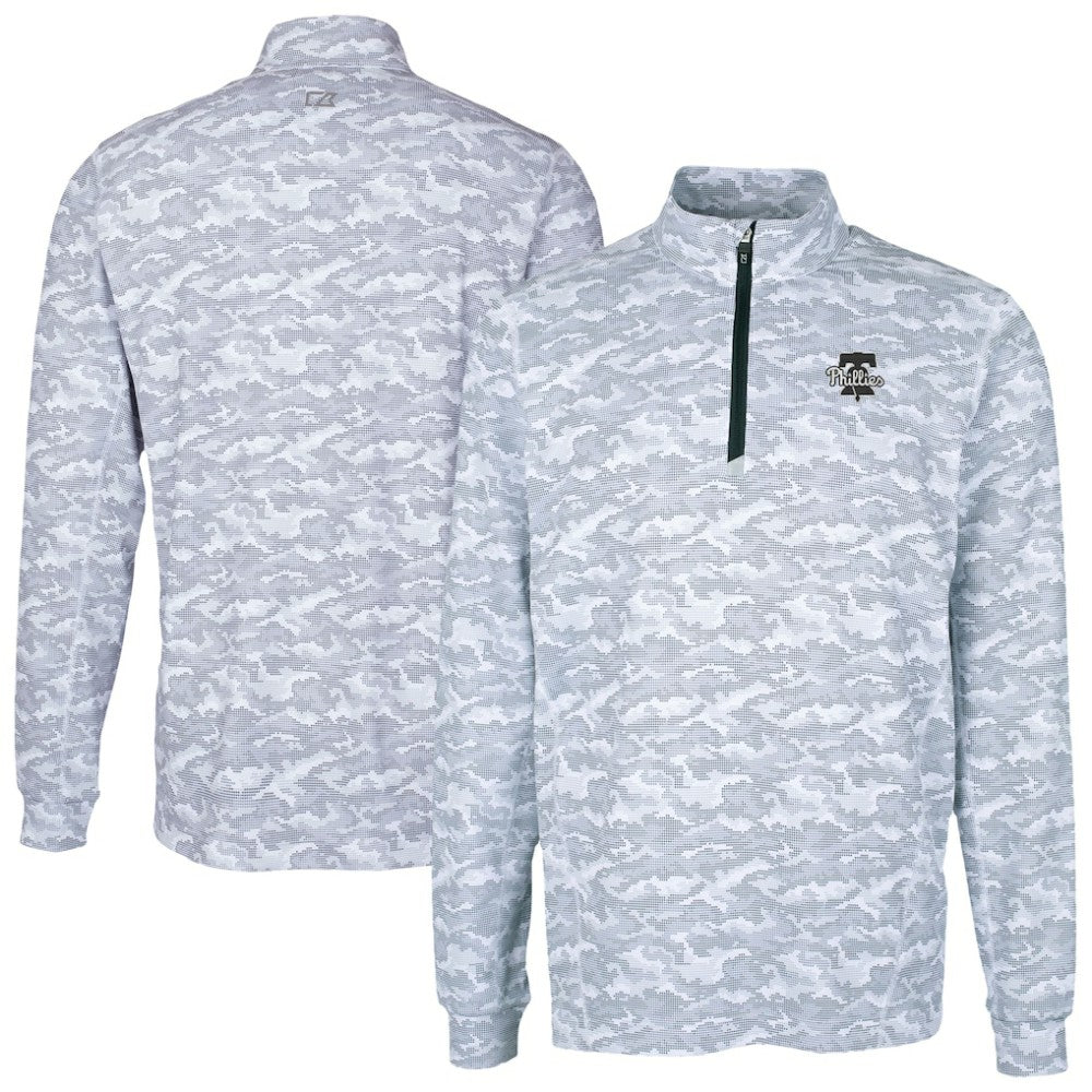 Philadelphia Phillies Cutter & Buck Traverse Eco Camo Tri-Blend DryTec Quarter-Zip Top Charcoal