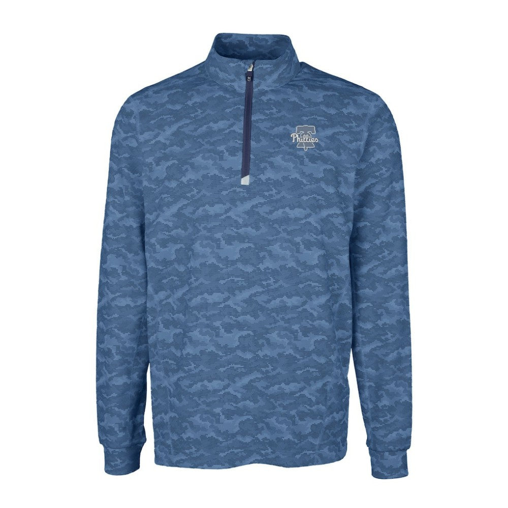 Philadelphia Phillies Cutter & Buck Traverse Eco Camo Tri-Blend DryTec Quarter-Zip Top Navy