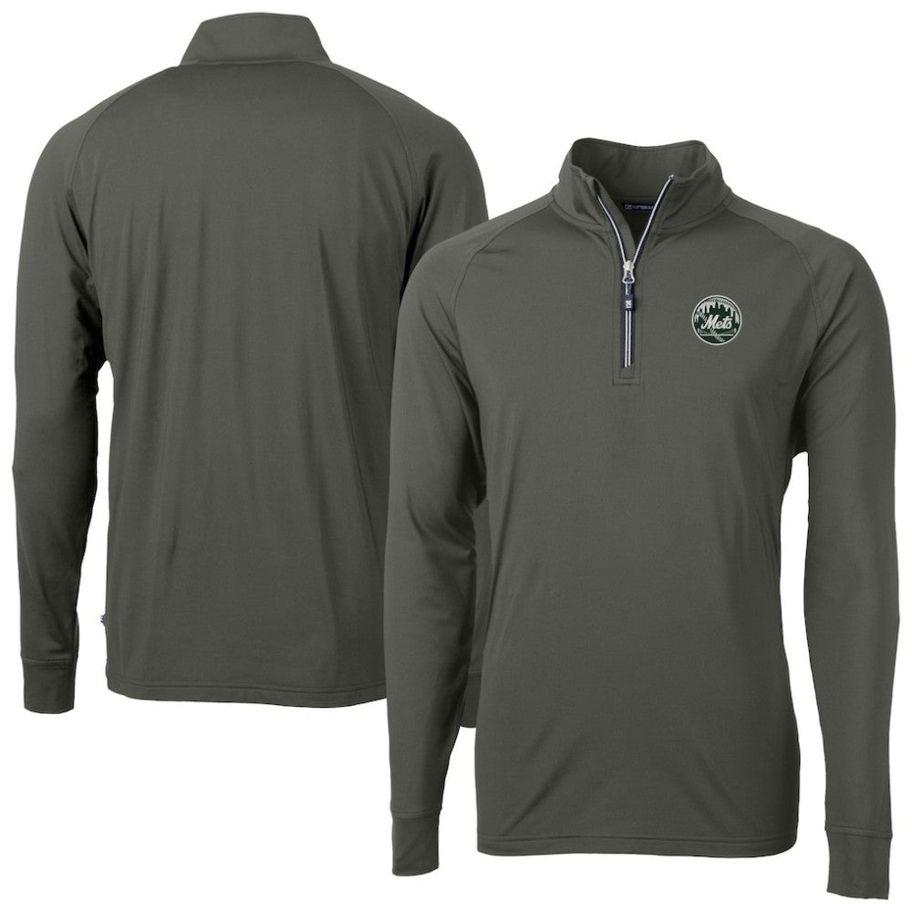 New York Mets Cutter & Buck Adapt Eco Raglan Quarter-Zip Jacket Olive