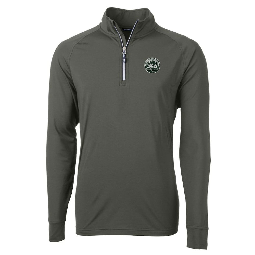 New York Mets Cutter & Buck Adapt Eco Raglan Quarter-Zip Jacket Olive