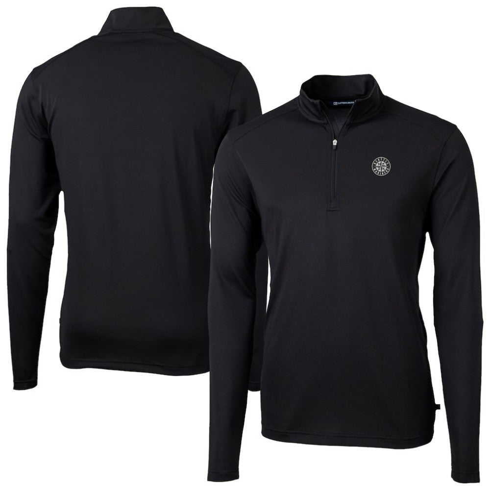 Seattle Mariners Cutter & Buck Virtue Eco Pique Quarter-Zip Jacket Black