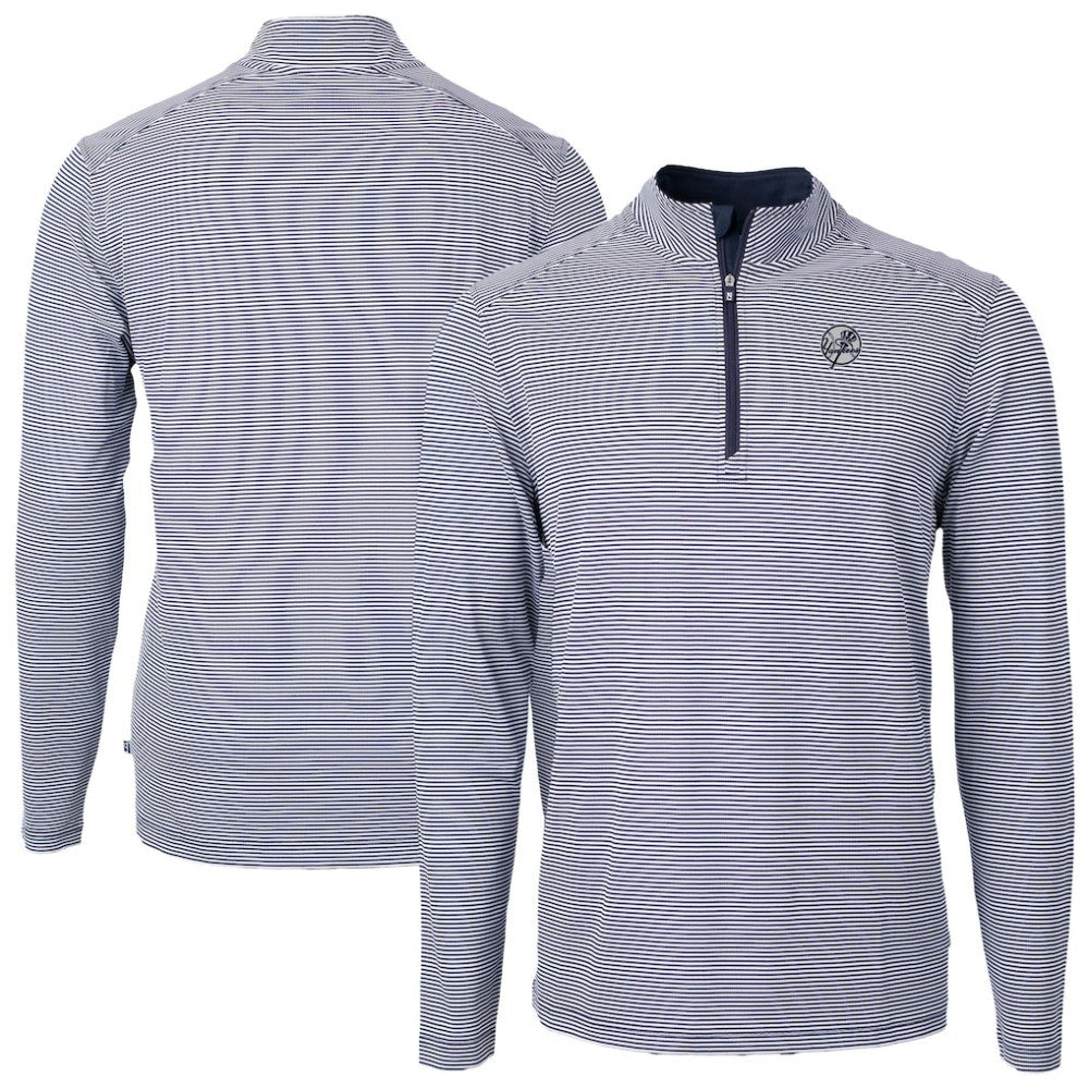 New York Yankees Cutter & Buck Virtue Eco Pique Micro Stripe Quarter-Zip Jacket Navy