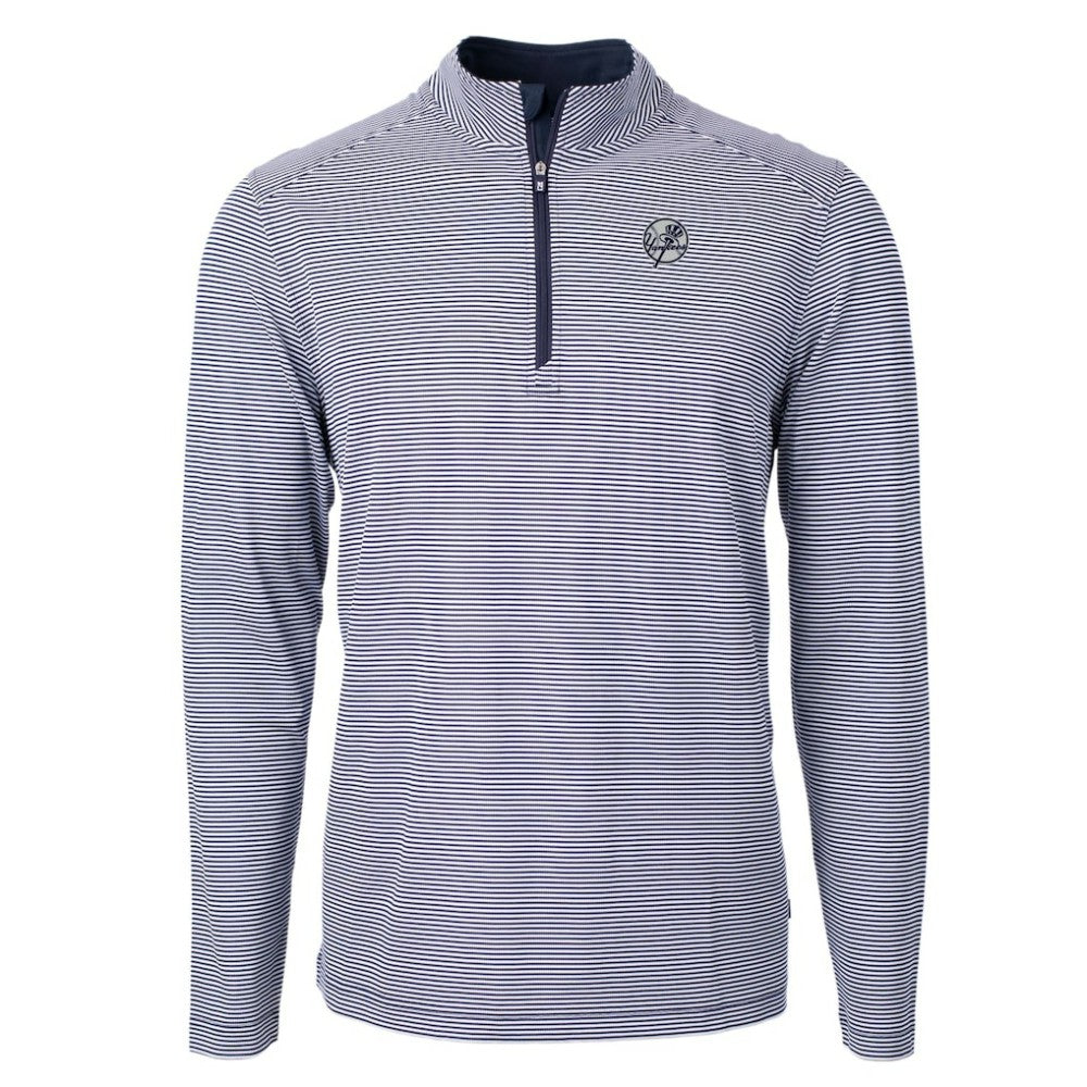 New York Yankees Cutter & Buck Virtue Eco Pique Micro Stripe Quarter-Zip Jacket Navy