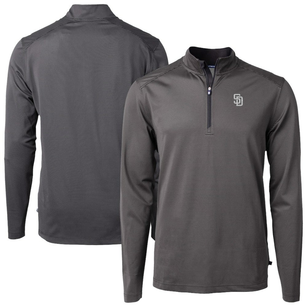 San Diego Padres Cutter & Buck Virtue Eco Pique Micro Stripe Quarter-Zip Jacket Black