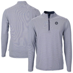 Seattle Mariners Cutter & Buck Virtue Eco Pique Micro Stripe Quarter-Zip Jacket Navy