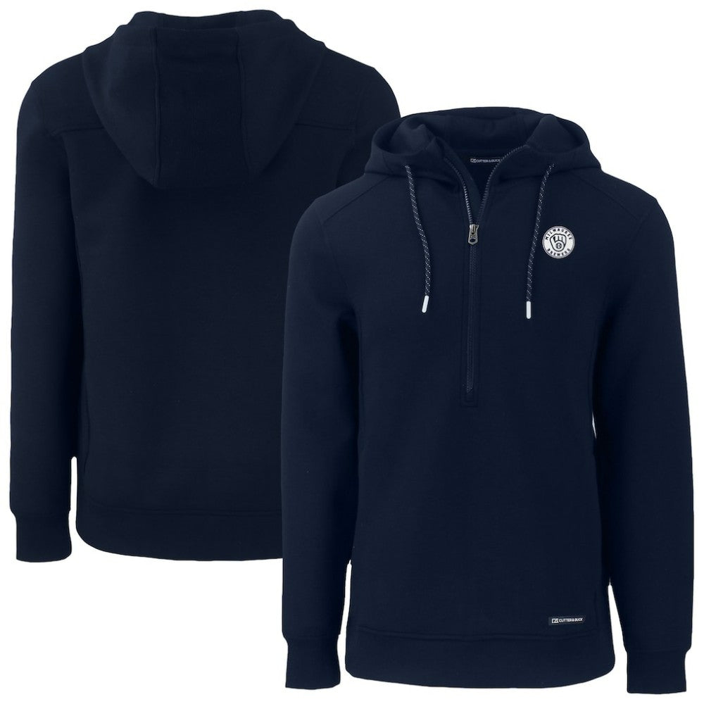 Milwaukee Brewers Cutter & Buck Roam Eco Recycled Tri-Blend Half-Zip Hoodie Navy