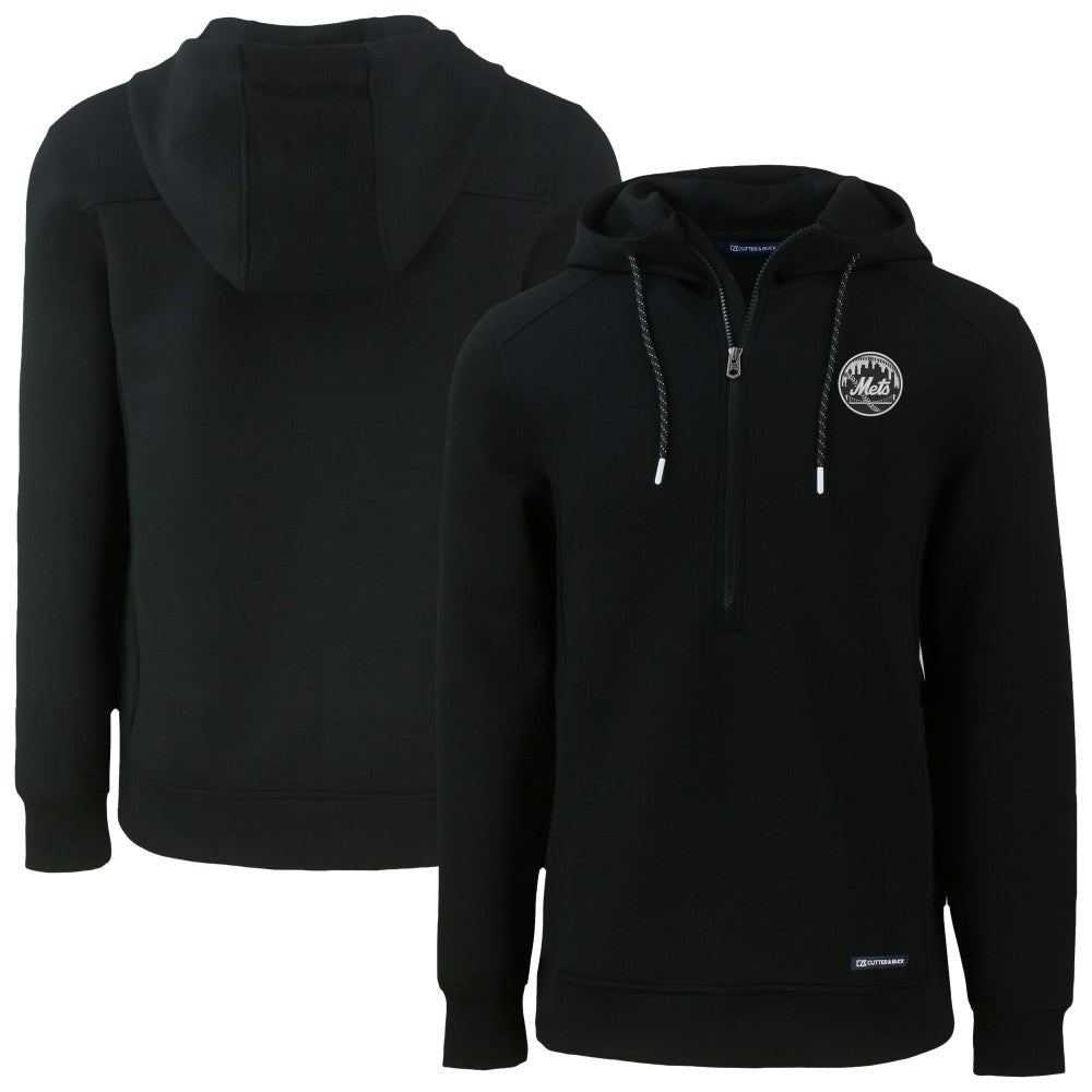 New York Mets Cutter & Buck Roam Eco Recycled Tri-Blend Half-Zip Hoodie Black