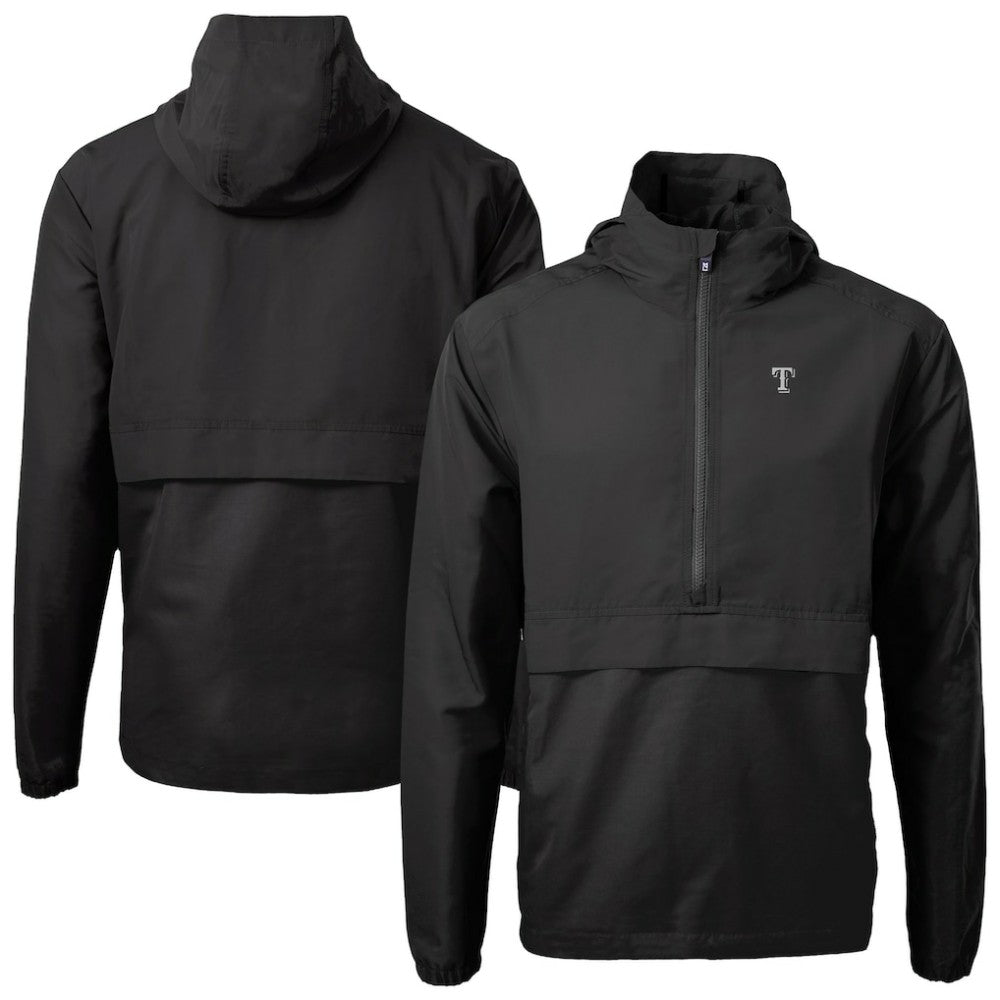 Texas Rangers Cutter & Buck Charter Eco Recycled Anorak Half-Zip Hoodie Jacket Black
