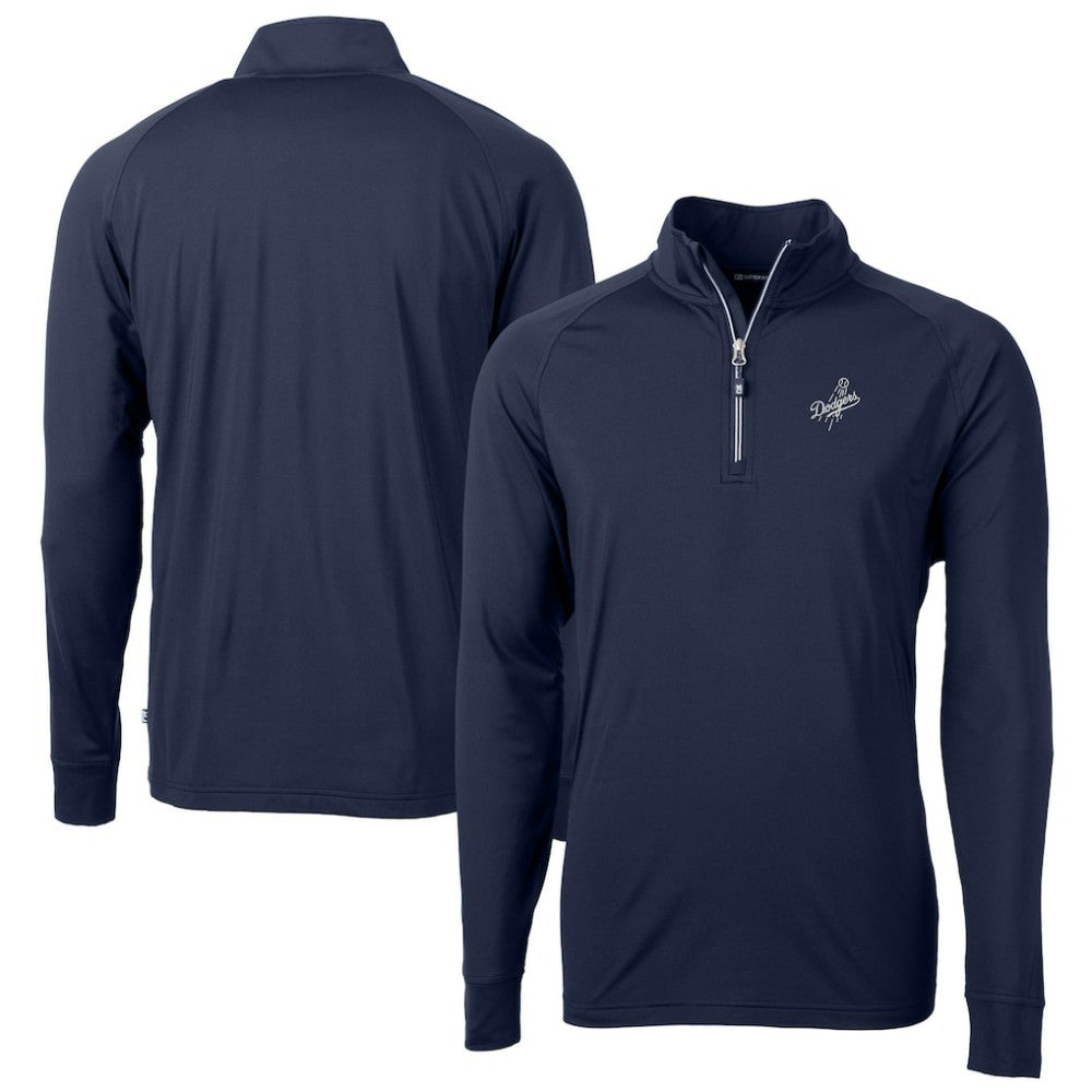 Los Angeles Dodgers Cutter & Buck Big & Tall Adapt Eco DryTec Raglan Quarter-Zip Jacket Navy