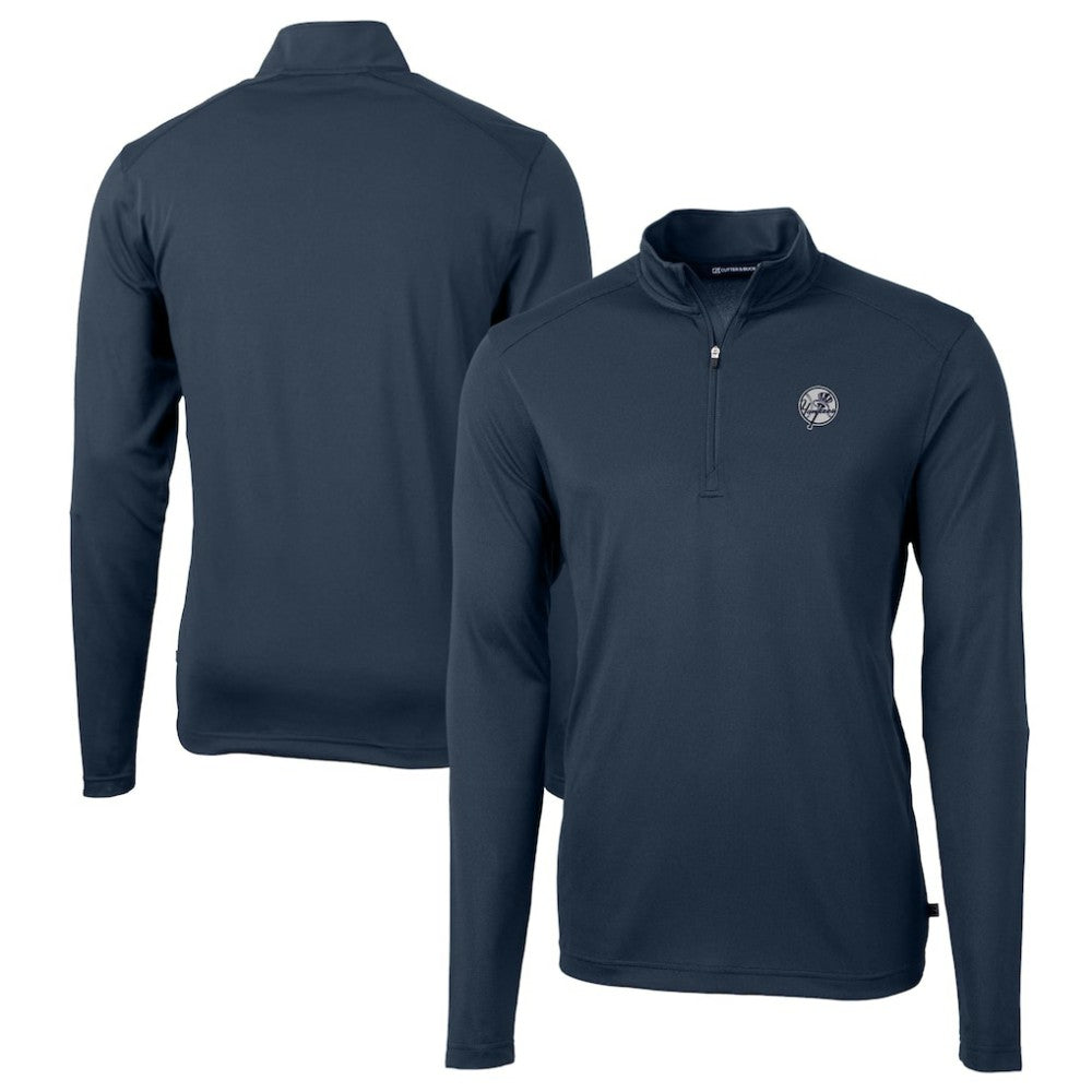 New York Yankees Cutter & Buck Big & Tall Virtue Eco Pique Quarter-Zip Jacket Navy