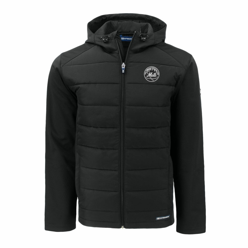 New York Mets Cutter & Buck Big & Tall Evoke Hybrid Eco Softshell Recycled Full-Zip Hooded PrimaLoft Jacket Black