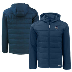 Philadelphia Phillies Cutter & Buck Big & Tall Evoke Hybrid Eco Softshell Recycled Full-Zip Hooded PrimaLoft Jacket Navy