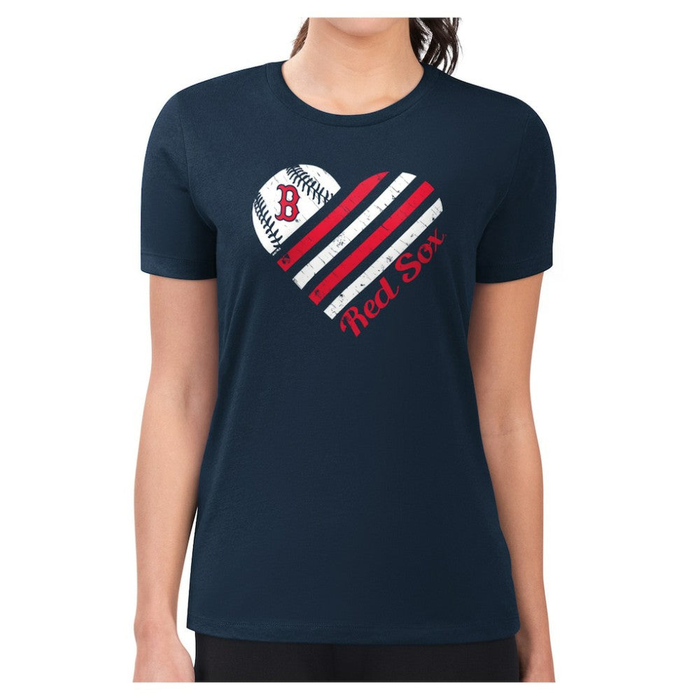 Boston Red Sox G-III 4Her by Carl Banks Women's Super-Slim Fit Lightweight Heart Graphic T-Shirt Navy
