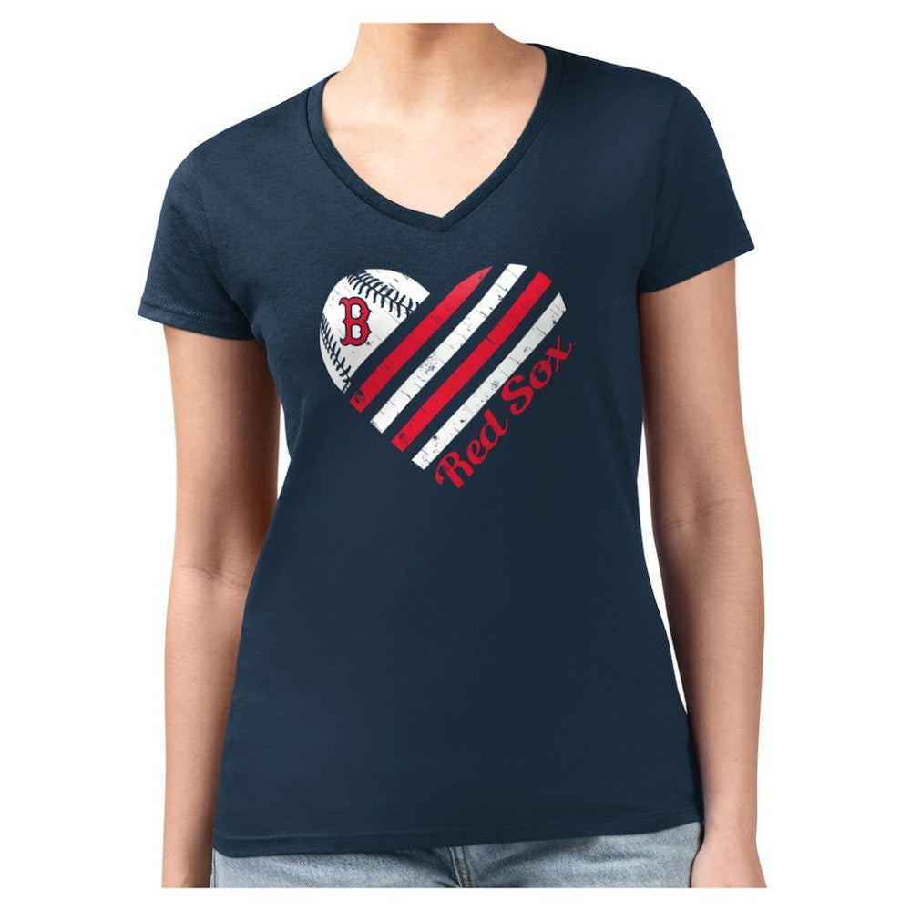 Boston Red Sox G-III 4Her by Carl Banks Women's Super-Slim Fit Lightweight Heart V-Neck T-Shirt Navy