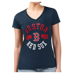 Boston Red Sox G-III 4Her by Carl Banks Women's Super-Slim Fit Lightweight Collage Team Graphic V-Neck T-Shirt Navy