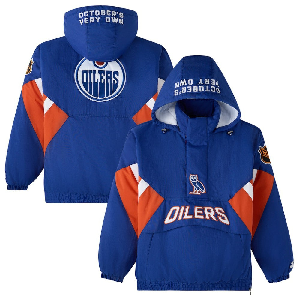 Edmonton Oilers OVO x Starter Half-Zip Hooded Jacket Royal