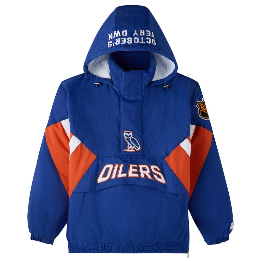 Edmonton Oilers OVO x Starter Half-Zip Hooded Jacket Royal