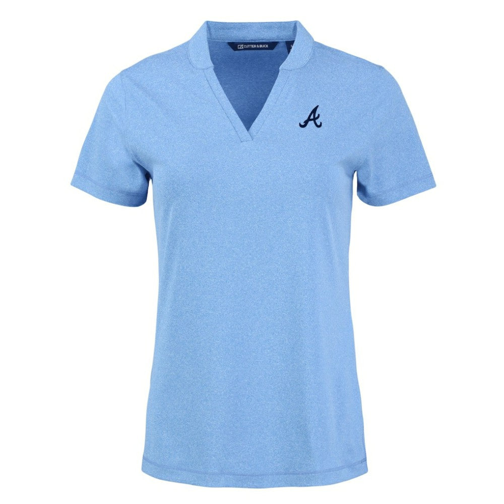 Atlanta Braves Cutter & Buck Women's Forge Stretch Blade DryTec V-Neck Polo Heather Light Blue