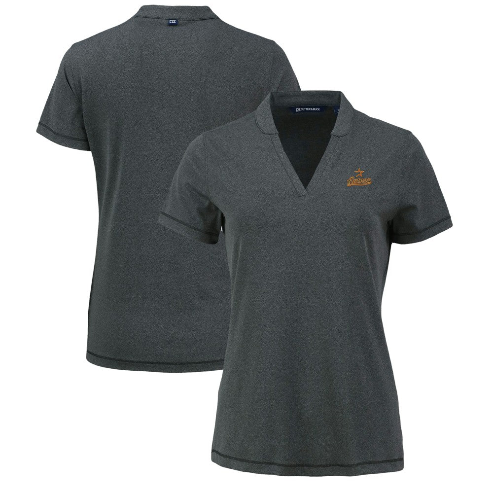 Houston Astros Cutter & Buck Women's Forge Stretch Blade DryTec V-Neck Polo Heather Black