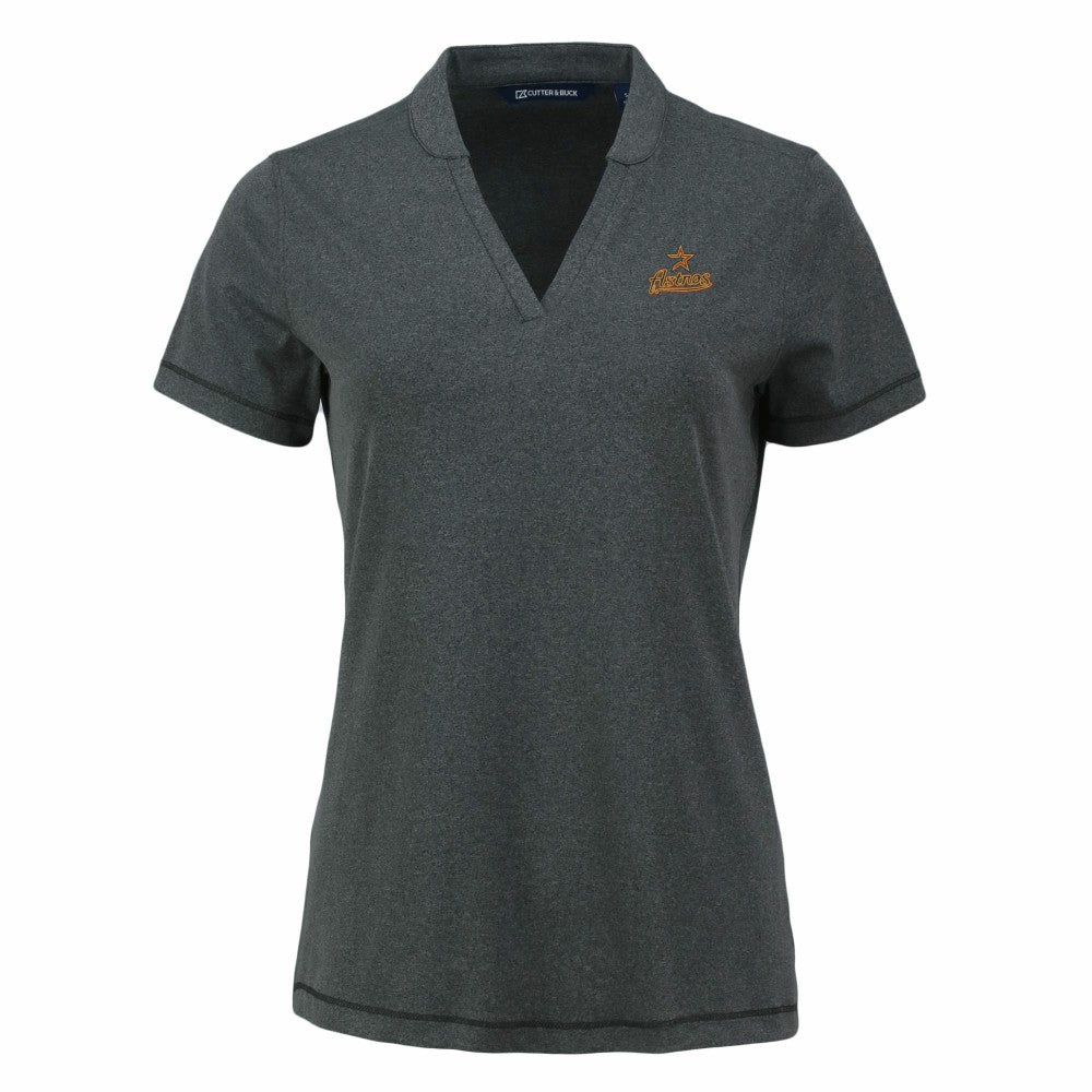 Houston Astros Cutter & Buck Women's Forge Stretch Blade DryTec V-Neck Polo Heather Black