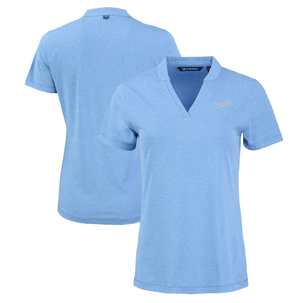 Kansas City Royals Cutter & Buck Women's Forge Stretch Blade DryTec V-Neck Polo Heather Light Blue