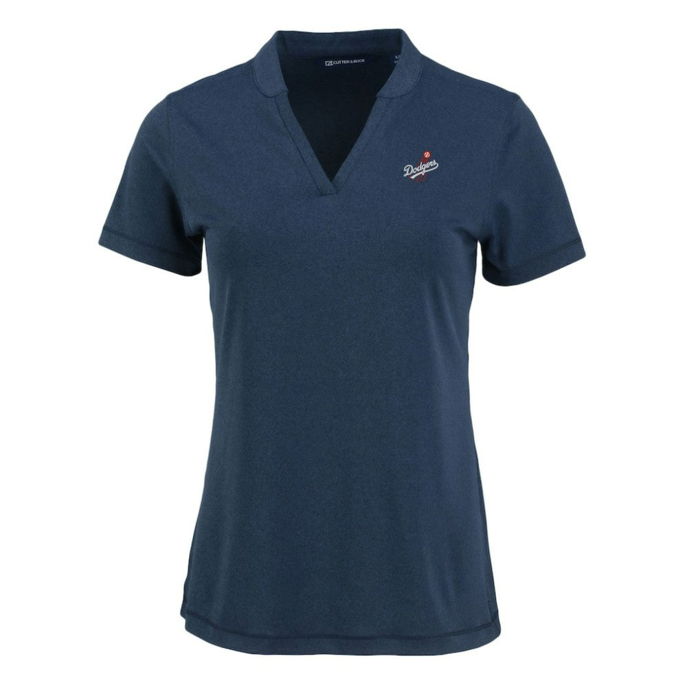 Los Angeles Dodgers Cutter & Buck Women's Forge Stretch Blade DryTec V-Neck Polo Heather Navy
