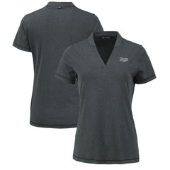 Tampa Bay Rays Cutter & Buck Women's Forge Stretch Blade DryTec V-Neck Polo Heather Black