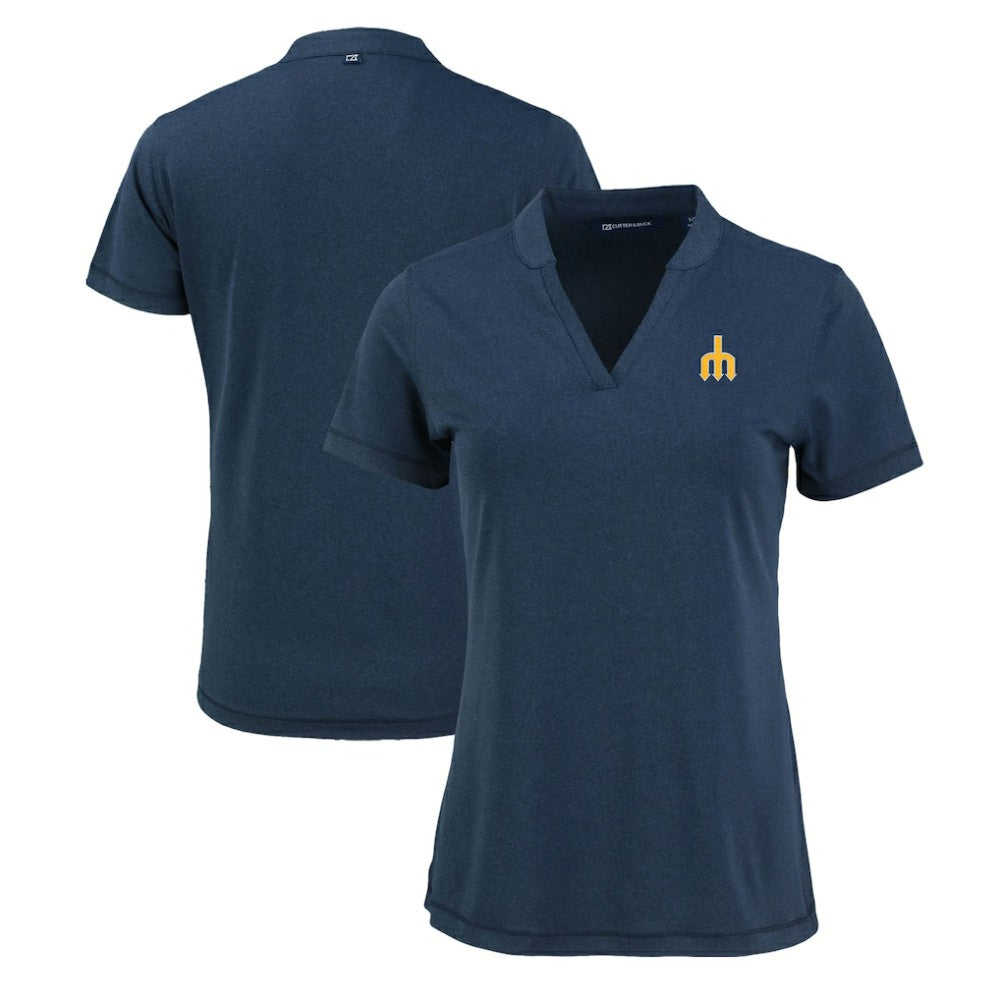 Seattle Mariners Cutter & Buck Women's Forge Stretch Blade DryTec V-Neck Polo Heather Navy