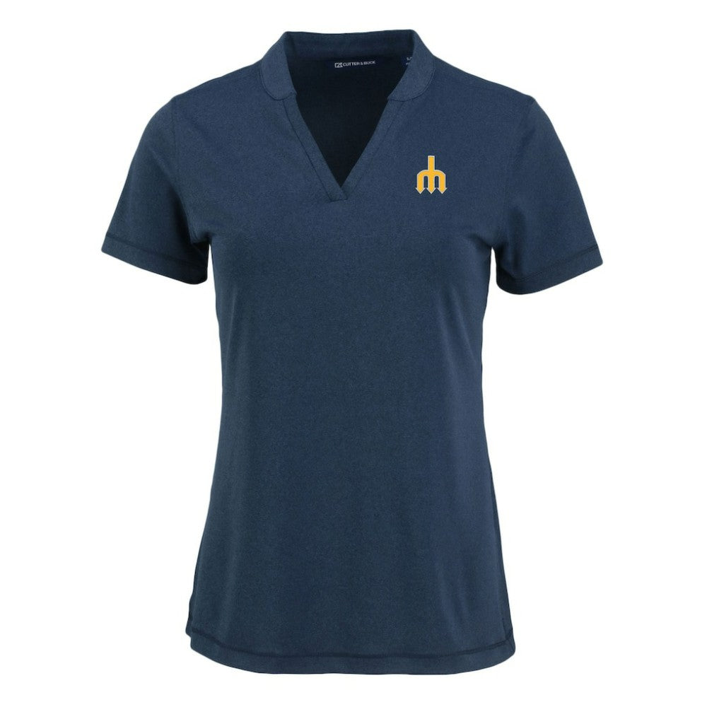 Seattle Mariners Cutter & Buck Women's Forge Stretch Blade DryTec V-Neck Polo Heather Navy