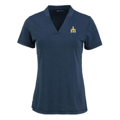 Seattle Mariners Cutter & Buck Women's Forge Stretch Blade DryTec V-Neck Polo Heather Navy