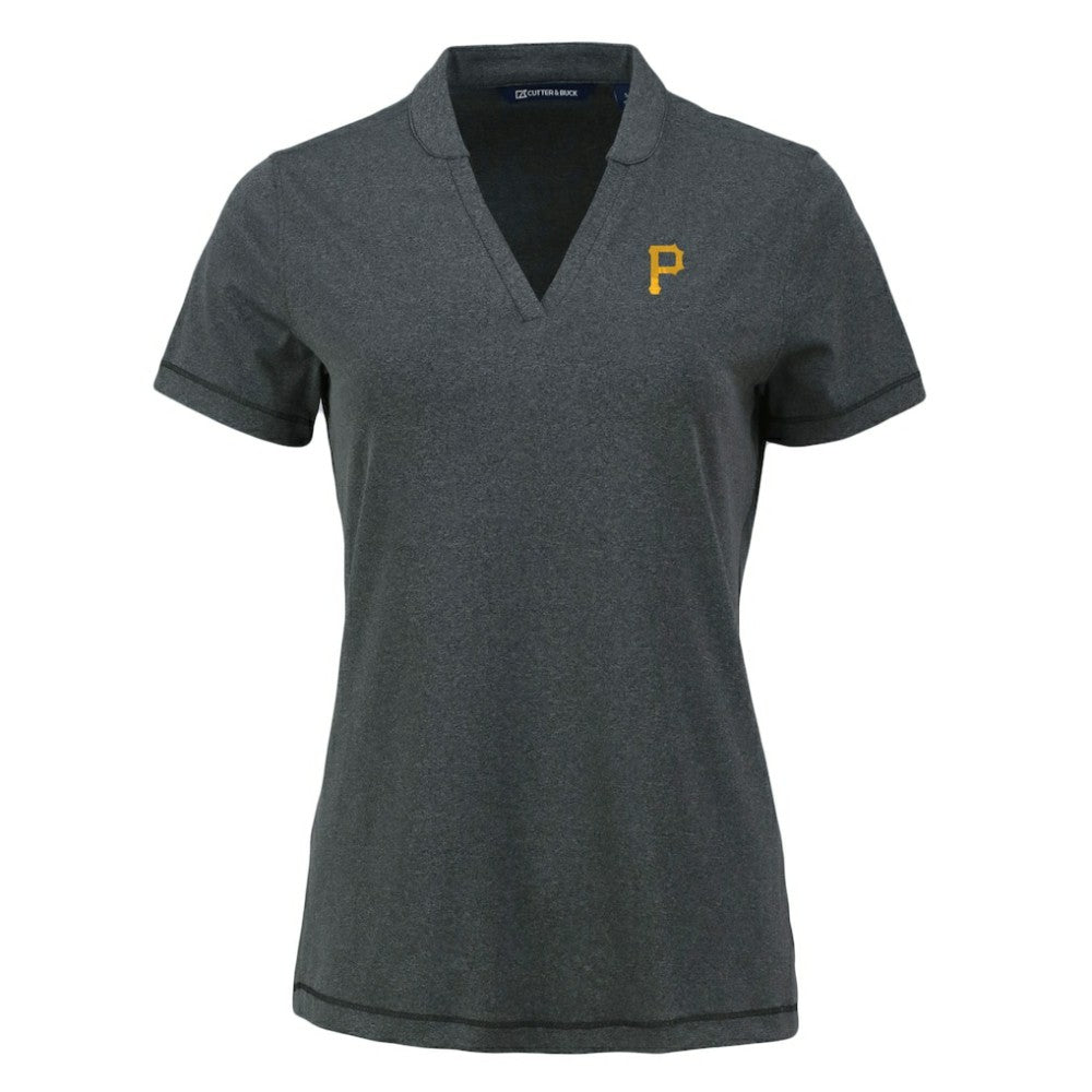 Pittsburgh Pirates Cutter & Buck Women's Forge Stretch Blade DryTec V-Neck Polo Heather Black