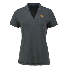 Pittsburgh Pirates Cutter & Buck Women's Forge Stretch Blade DryTec V-Neck Polo Heather Black