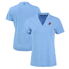Philadelphia Phillies Cutter & Buck Women's Forge Stretch Blade DryTec V-Neck Polo Heather Light Blue