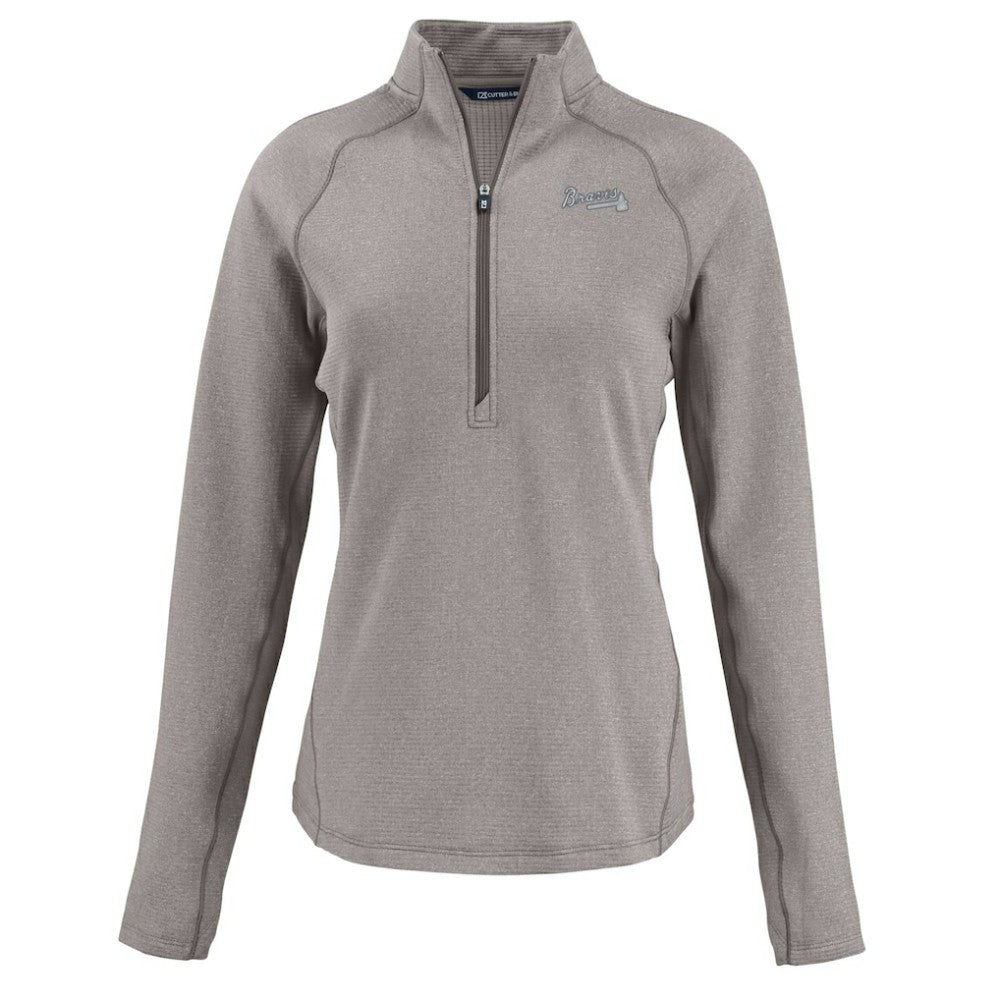 Atlanta Braves Cutter & Buck Women's Peshastin Eco Fleece Recycled Raglan Half-Zip Top Heather Gray