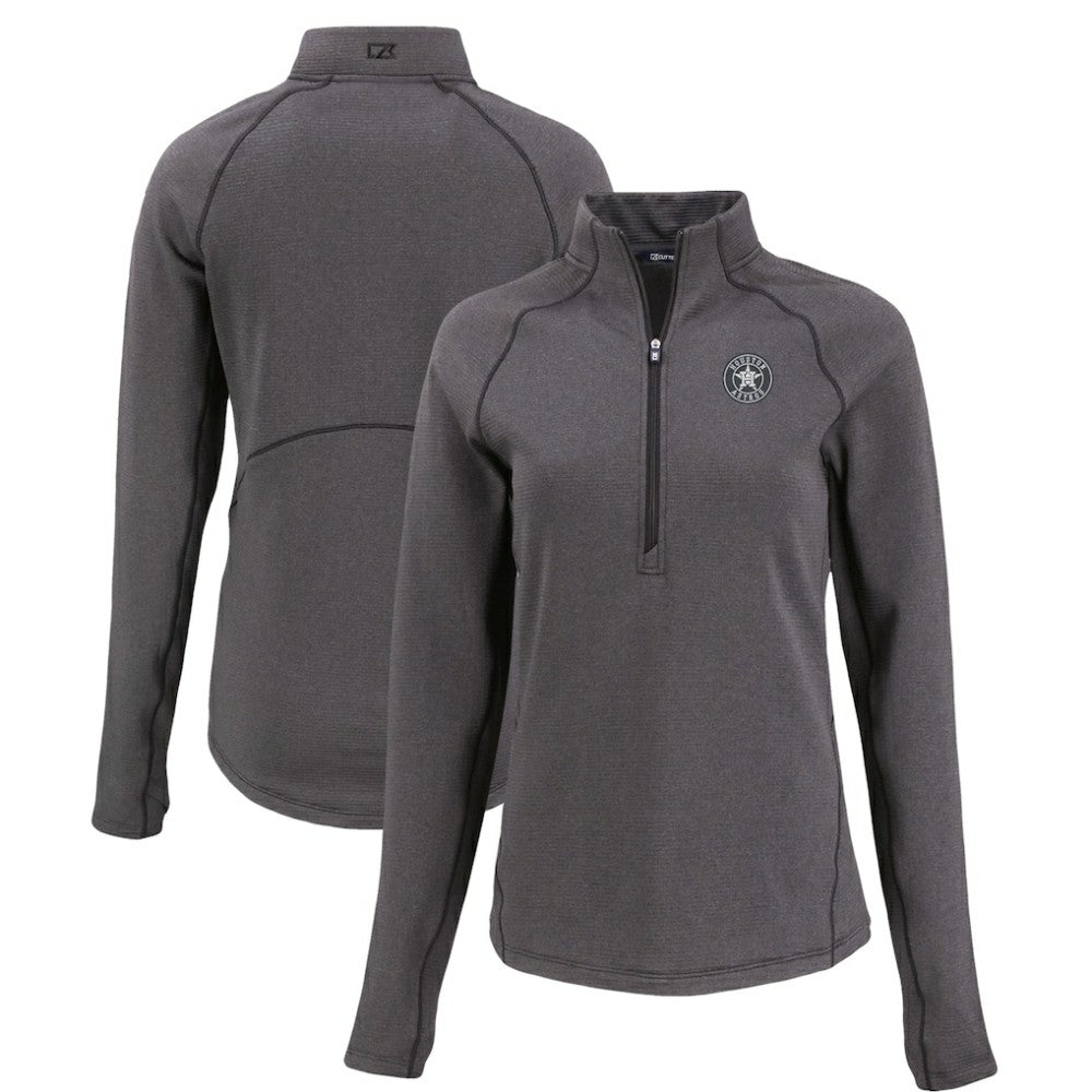 Houston Astros Cutter & Buck Women's Peshastin Eco Fleece Recycled Raglan Half-Zip Top Heather Black