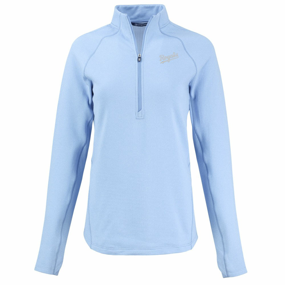 Kansas City Royals Cutter & Buck Women's Peshastin Eco Fleece Recycled Raglan Half-Zip Top Heather Light Blue