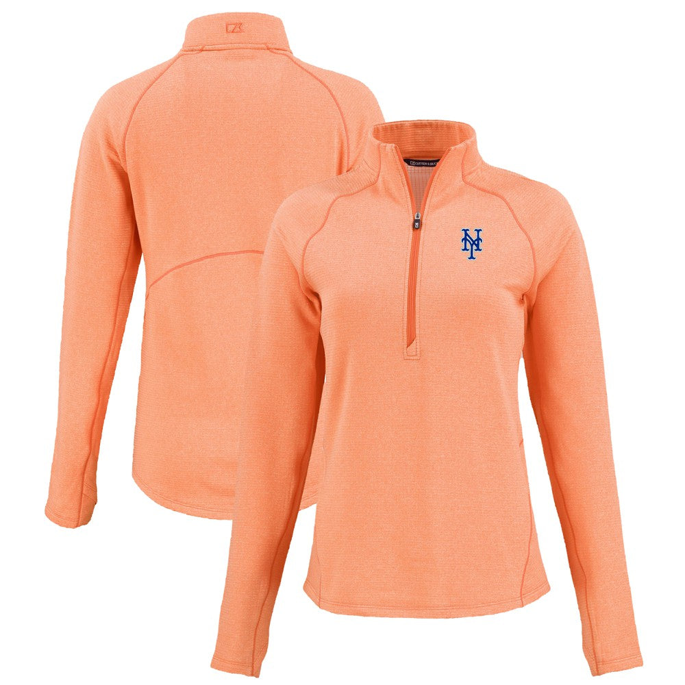 New York Mets Cutter & Buck Women's Peshastin Eco Fleece Recycled Raglan Half-Zip Top Heather Orange