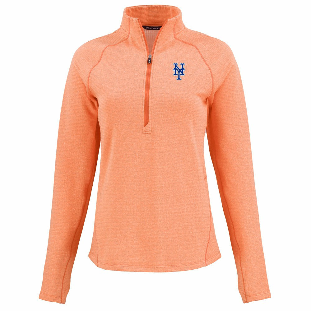 New York Mets Cutter & Buck Women's Peshastin Eco Fleece Recycled Raglan Half-Zip Top Heather Orange