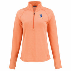 New York Mets Cutter & Buck Women's Peshastin Eco Fleece Recycled Raglan Half-Zip Top Heather Orange