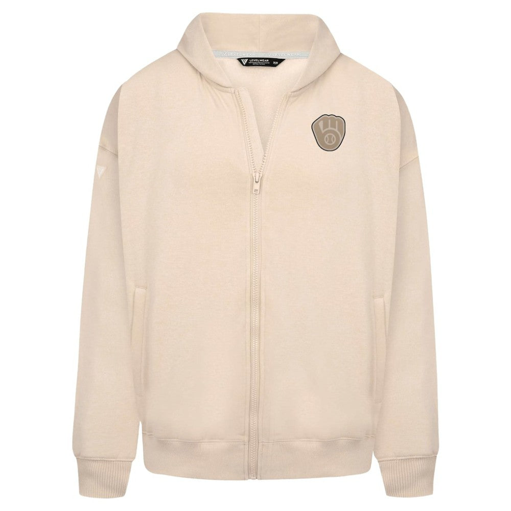 Milwaukee Brewers Levelwear Uphill Oversized Full-Zip Hoodie Khaki