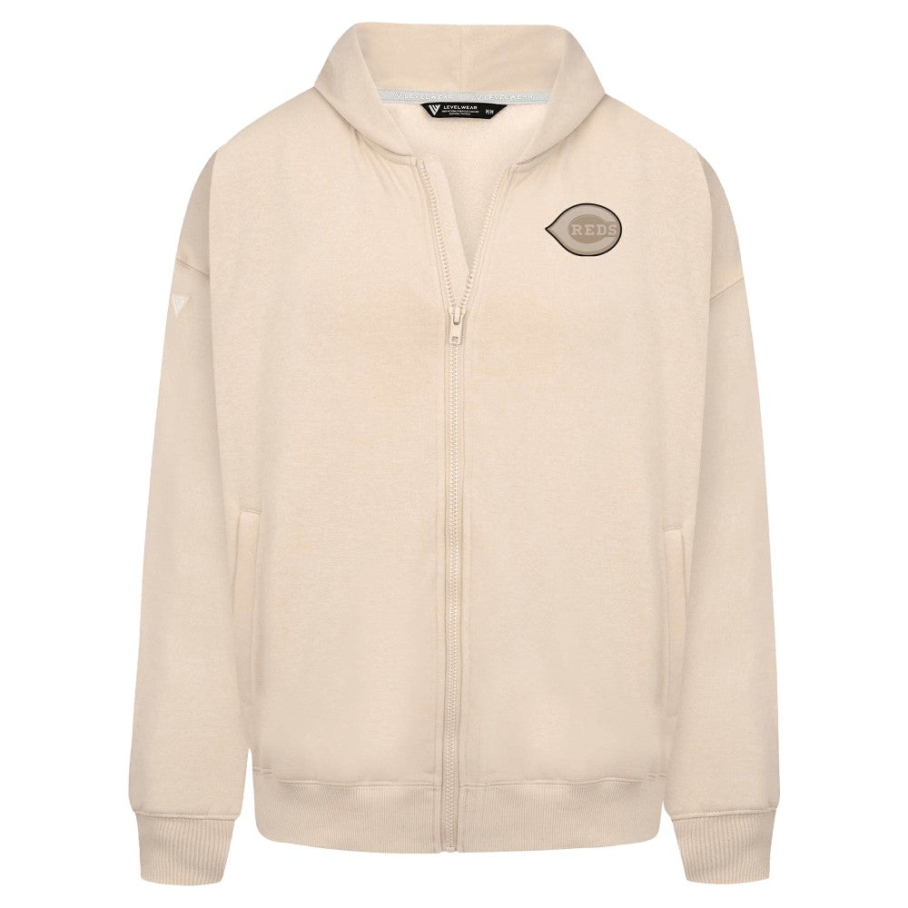 Cincinnati Reds Levelwear Uphill Oversized Full-Zip Hoodie Khaki