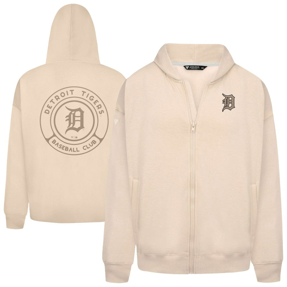 Detroit Tigers Levelwear Uphill Oversized Full-Zip Hoodie Khaki