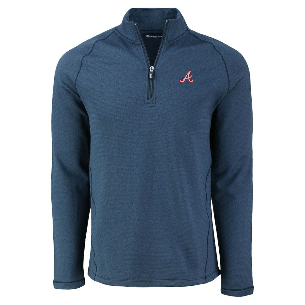 Atlanta Braves Cutter & Buck Peshastin Eco Fleece Recycled Raglan Quarter-Zip Top Heather Navy