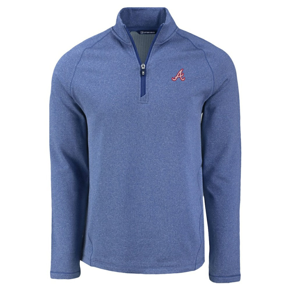Atlanta Braves Cutter & Buck Peshastin Eco Fleece Recycled Raglan Quarter-Zip Top Heather Blue