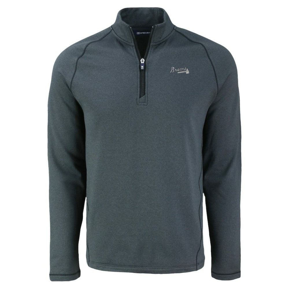 Atlanta Braves Cutter & Buck Peshastin Eco Fleece Recycled Raglan Quarter-Zip Top Heather Black