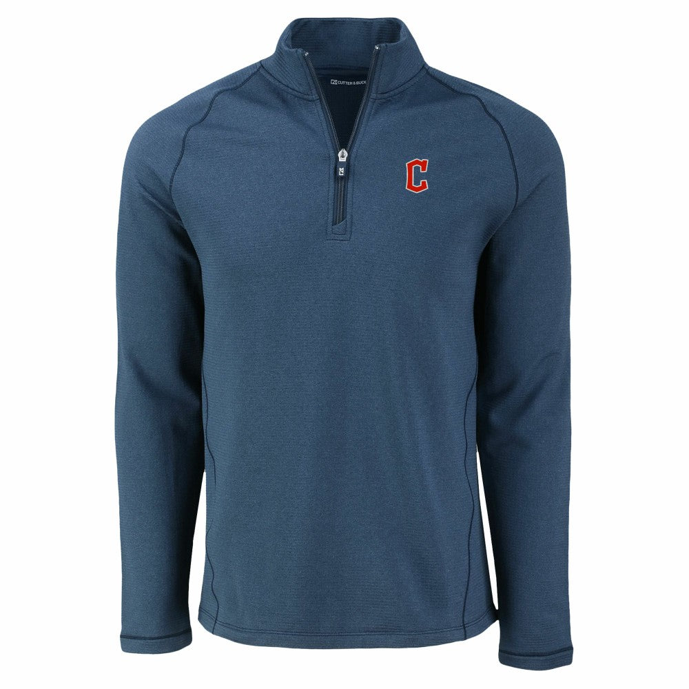 Cleveland Guardians Cutter & Buck Peshastin Eco Fleece Recycled Raglan Quarter-Zip Top Heather Navy