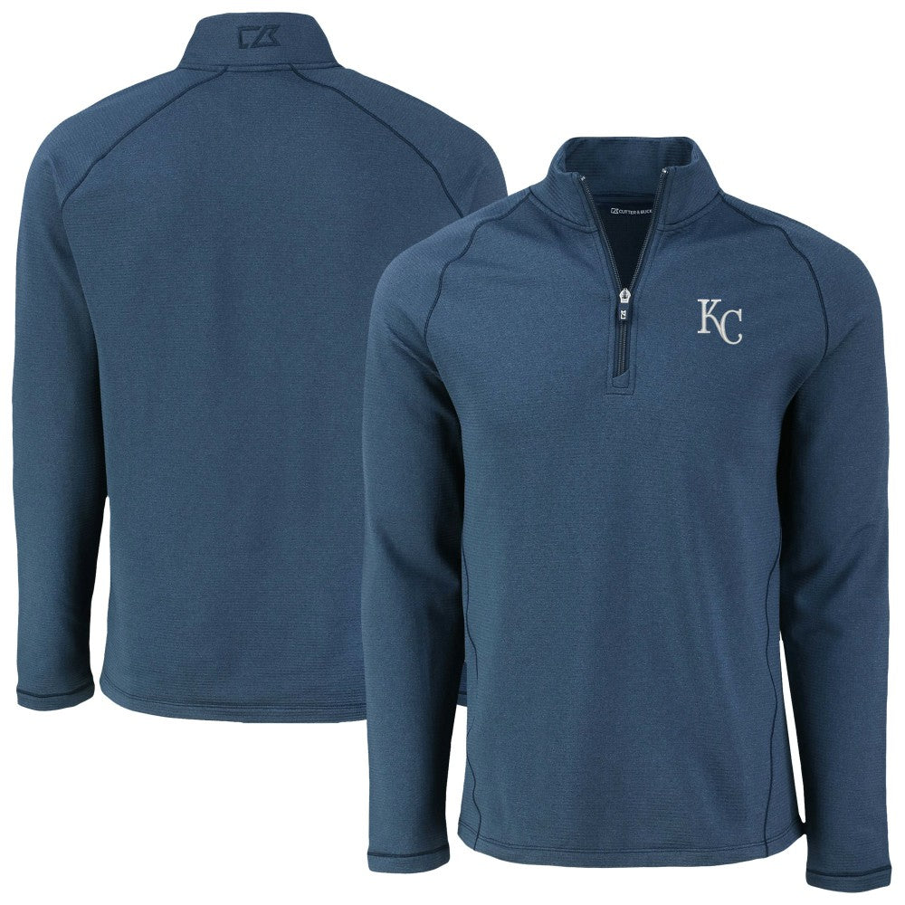 Kansas City Royals Cutter & Buck Peshastin Eco Fleece Recycled Raglan Quarter-Zip Top Heather Navy