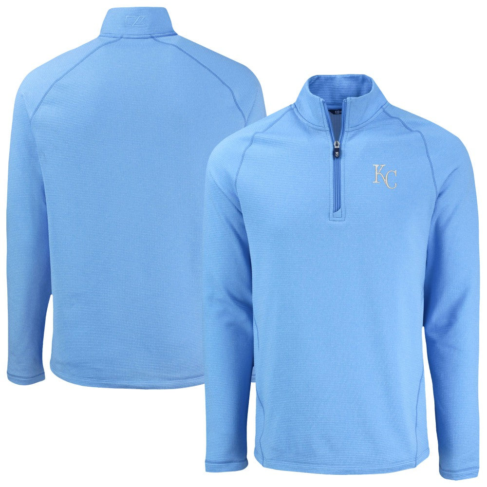 Kansas City Royals Cutter & Buck Peshastin Eco Fleece Recycled Raglan Quarter-Zip Top Heather Light Blue