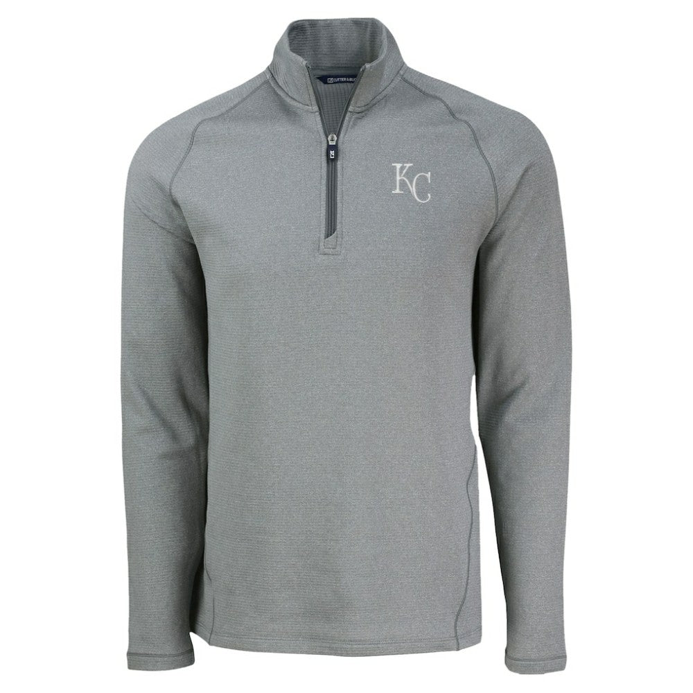 Kansas City Royals Cutter & Buck Peshastin Eco Fleece Recycled Raglan Quarter-Zip Top Heather Gray